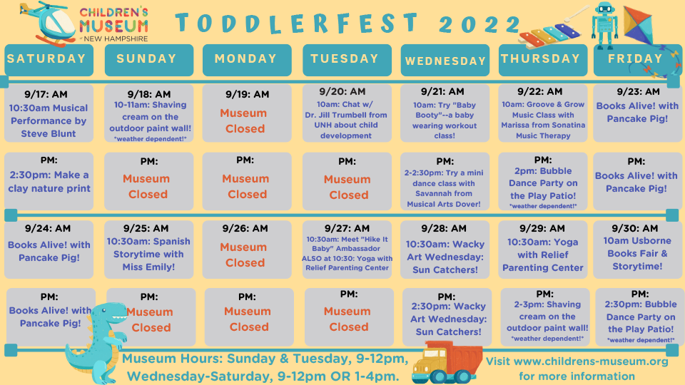Toddlerfest 2022 calendar